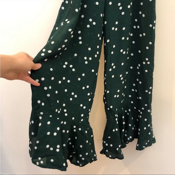 Faithfull the Brand Green Polka Dot Strappy Flare Ruffled Jumpsuit Women's Small - Picture 5 of 6